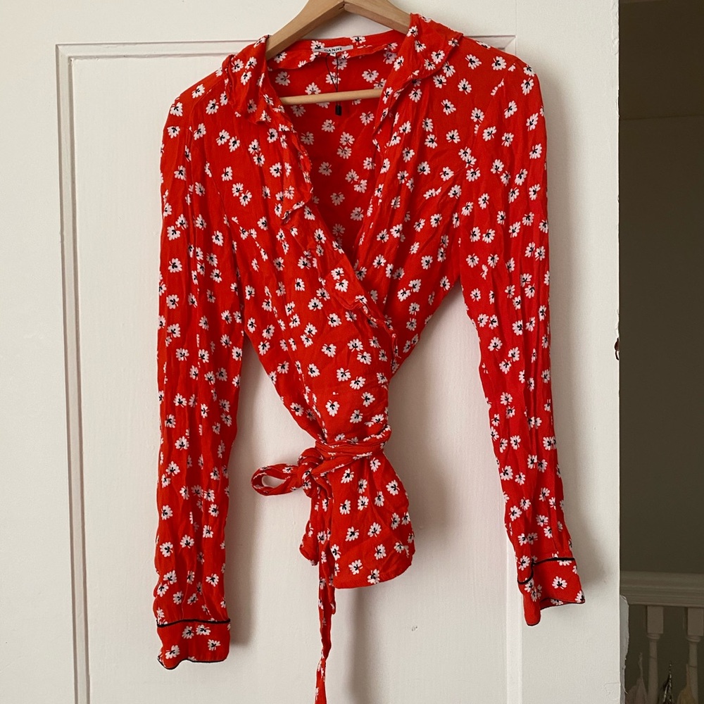 ganni red wrap top